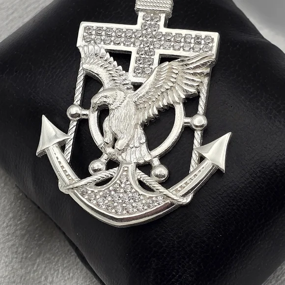 Luxury Sterling Silver 925 CZ Cross, Eagle, & Anchor Pendant